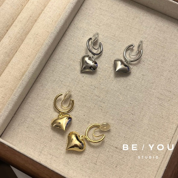 3D Heart Silver Earrings