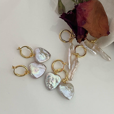 Heart Baroque Pearl Drop Earrings