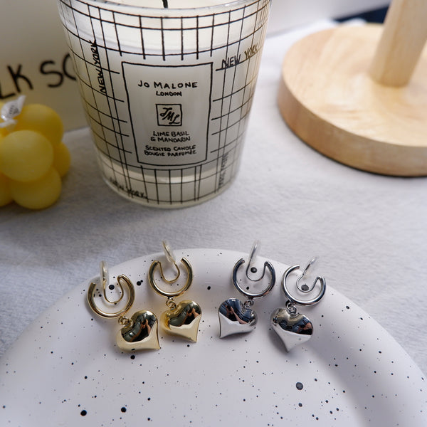 3D Heart Silver Earrings