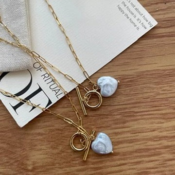 Baroque Pearl Heart OT Link Necklace