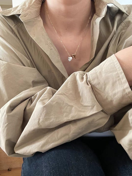Baroque Pearl Heart OT Link Necklace