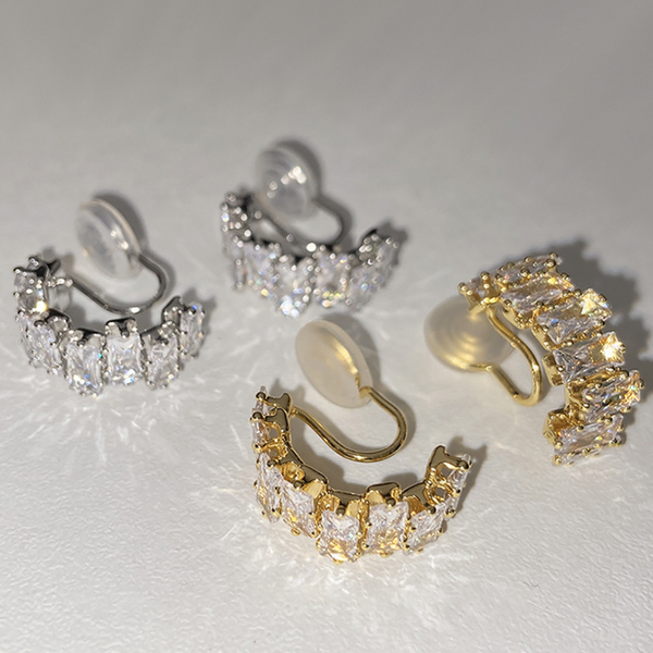 Bling Zircon Hoop Clip On Earrings