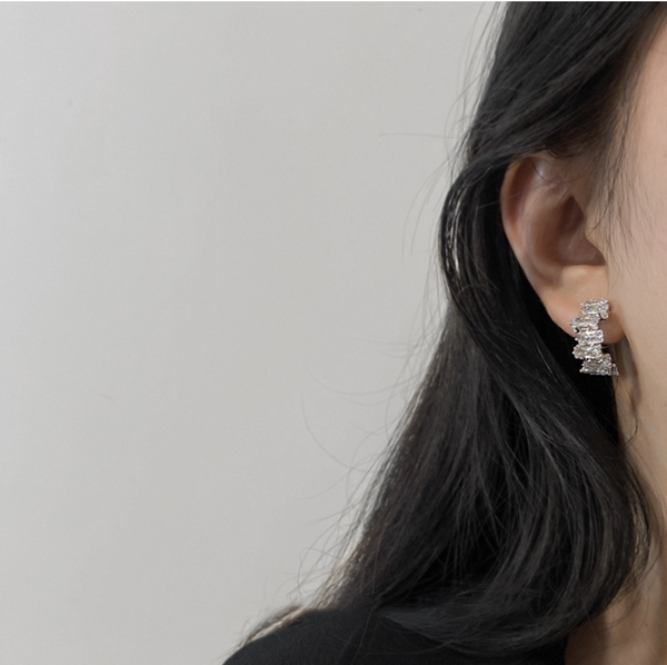 Bling Zircon Hoop Clip On Earrings