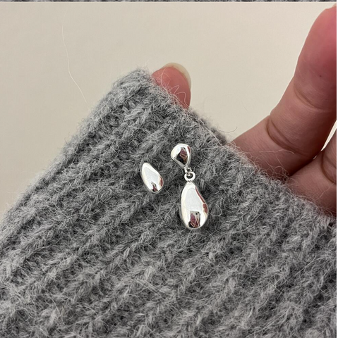 Silver Teardrop Asymmetrical Drop Earrings
