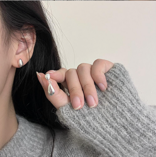Silver Teardrop Asymmetrical Drop Earrings