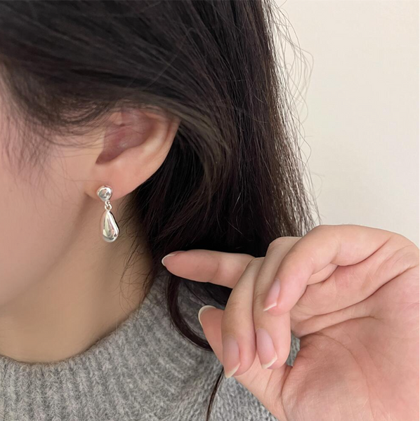 Silver Teardrop Asymmetrical Drop Earrings