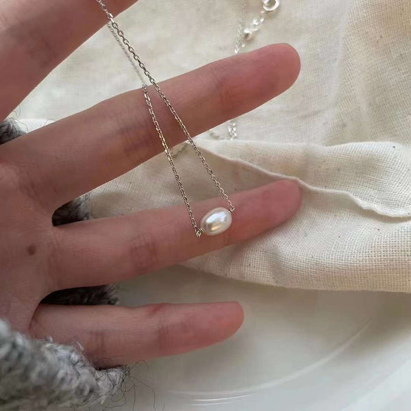 Rice Pearl Silver Necklace