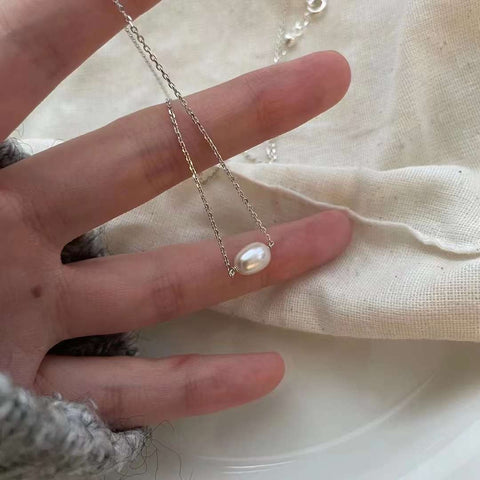 Rice Pearl Silver Necklace