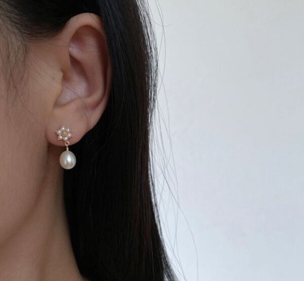 Pearl Flower Drop Earrings