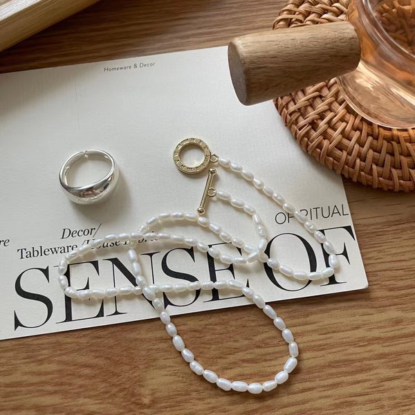 Rice Pearl Toggle Necklace