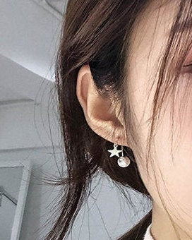 Cute Star and Pearl Front Back Earrings