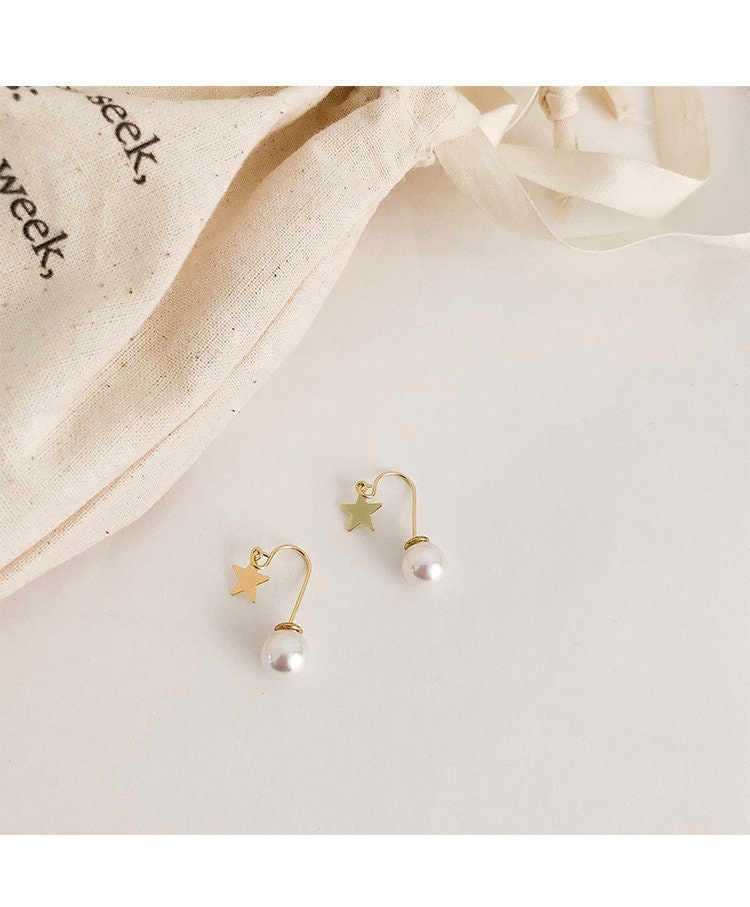 Cute Star and Pearl Front Back Earrings
