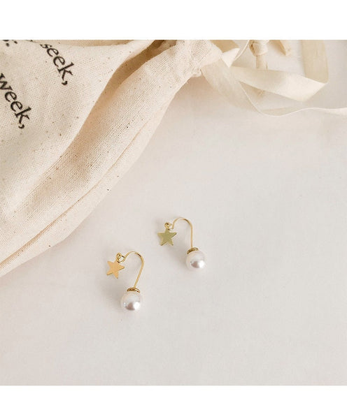 Cute Star and Pearl Front Back Earrings