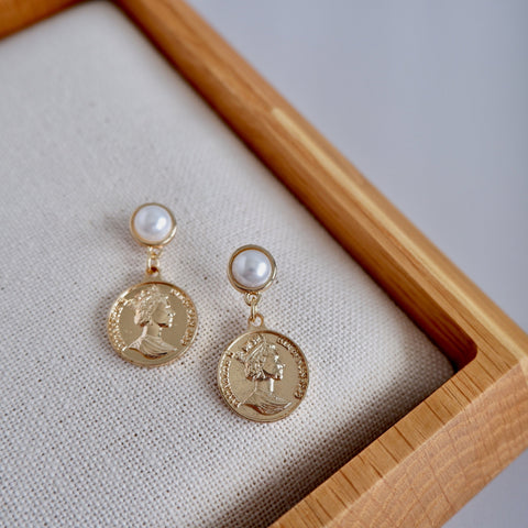 Gold Vintage Coin Drop Earrings