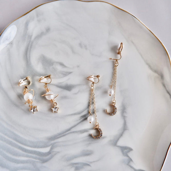 No Piercing Clip-On Celestial Dangle Earrings