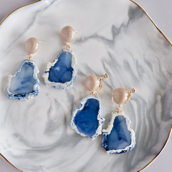 Non-Piercing Clip on Blue Sapphire Vintage Style Earrings