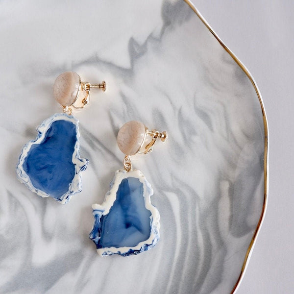 Non-Piercing Clip on Blue Sapphire Vintage Style Earrings