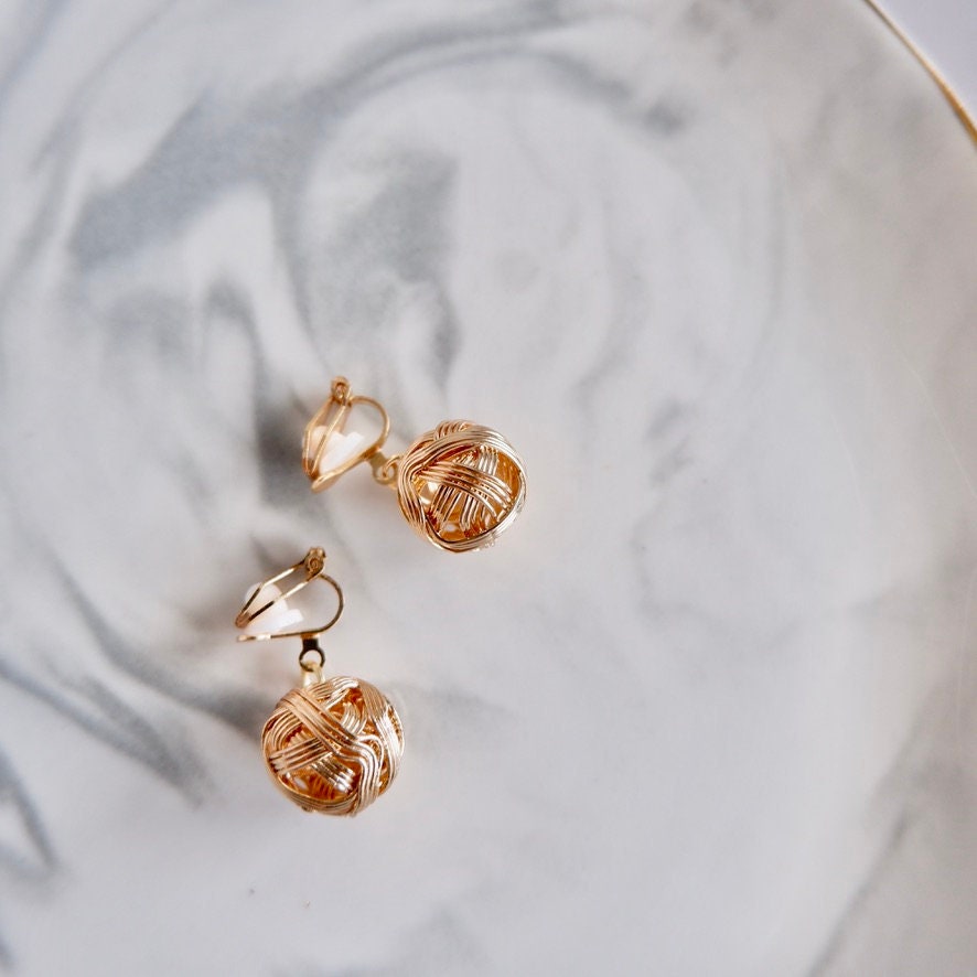 Non-Piercing Clip On Gold Ball Shape Earrings