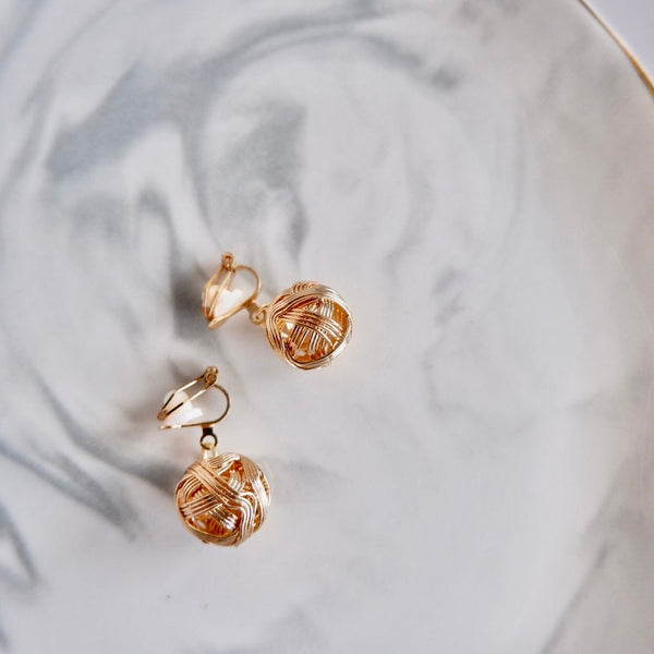 Non-Piercing Clip On Gold Ball Shape Earrings