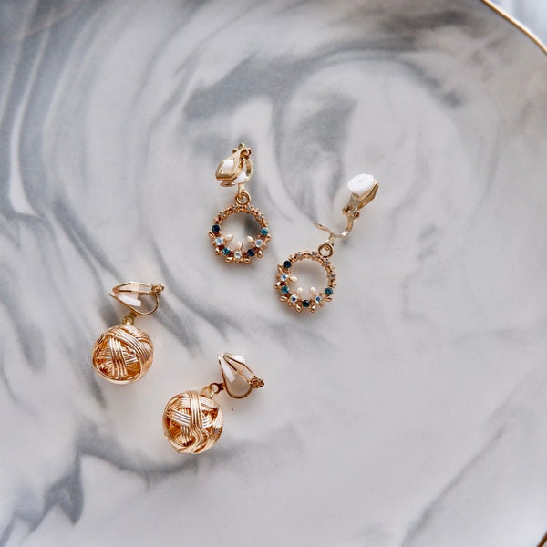 Non-Piercing Clip On Gold Ball Shape Earrings