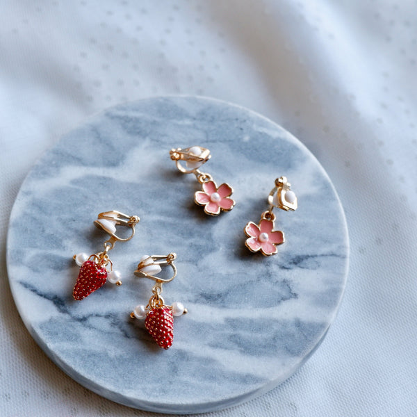 Strawberry Clip on Earrings No piercing