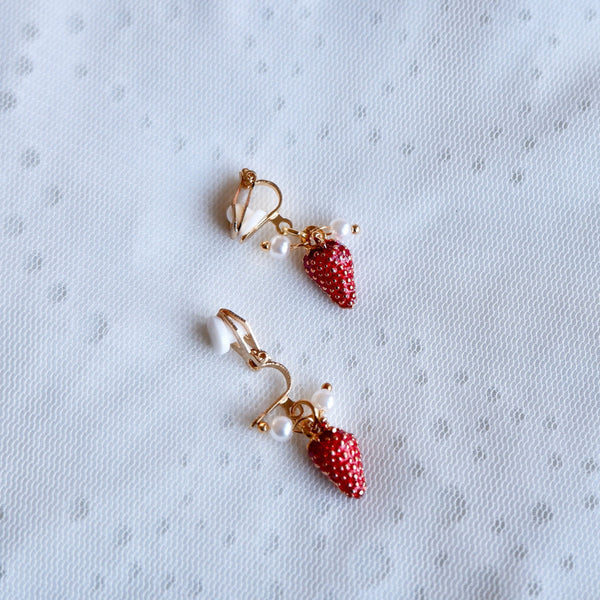 Strawberry Clip on Earrings No piercing