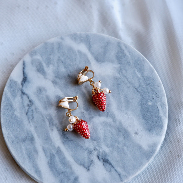 Strawberry Clip on Earrings No piercing