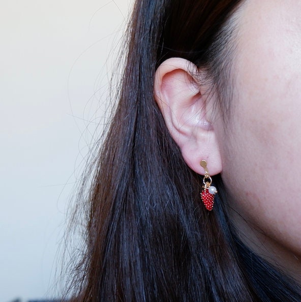 Strawberry Clip on Earrings No piercing