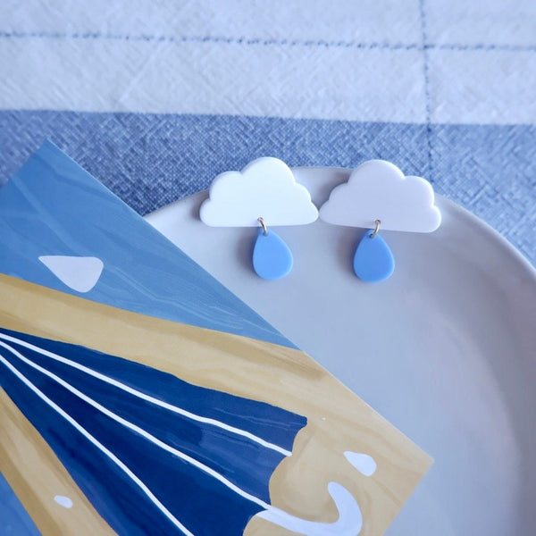 Cartoon Blue Cloud Rain Drop Earrings