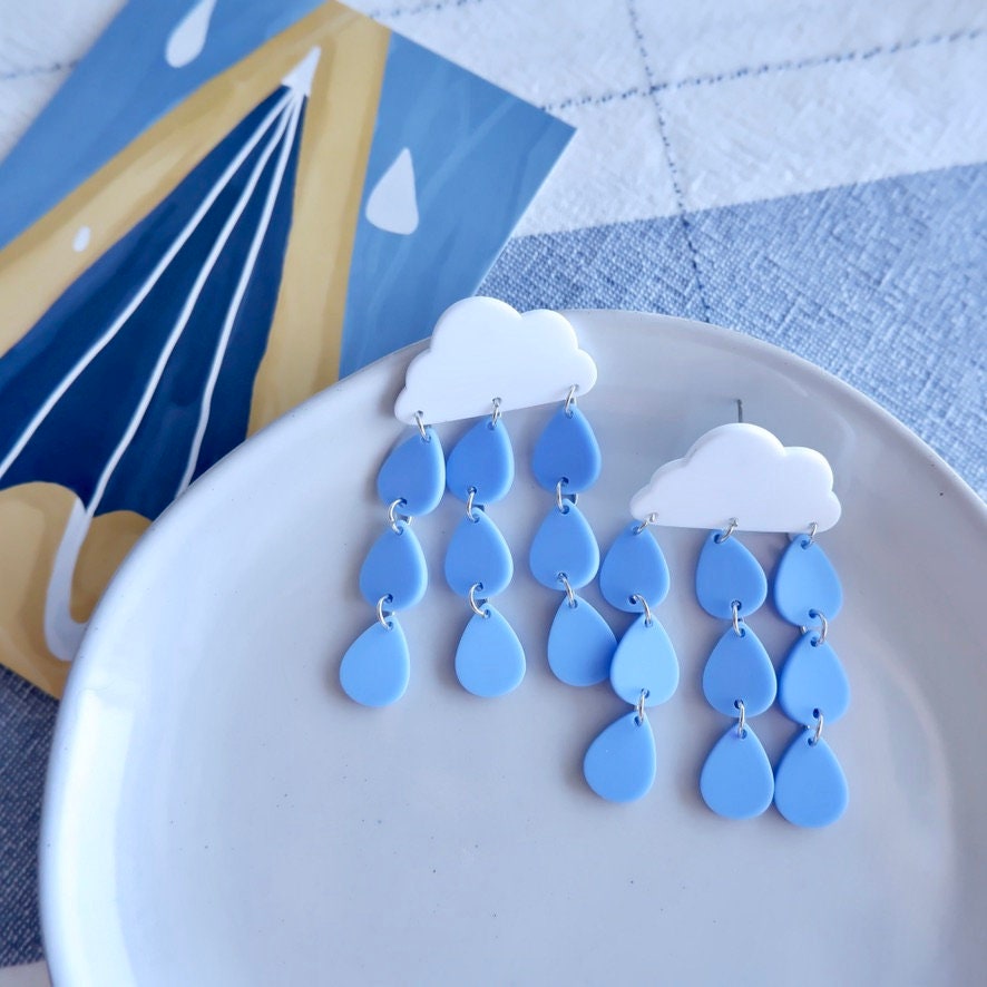 Cartoon Blue Cloud Rain Drop Earrings