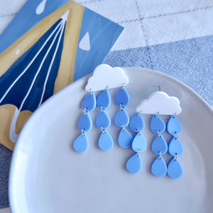 Cartoon Blue Cloud Rain Drop Earrings