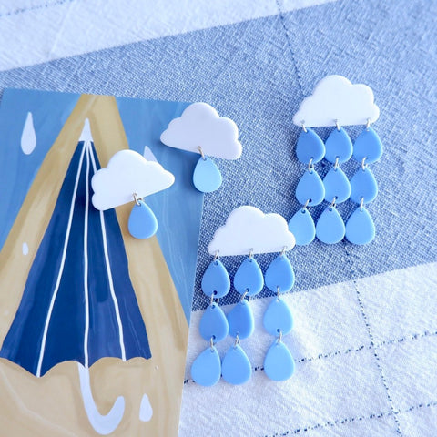 Cartoon Blue Cloud Rain Drop Earrings