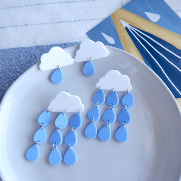 Cartoon Blue Cloud Rain Drop Earrings