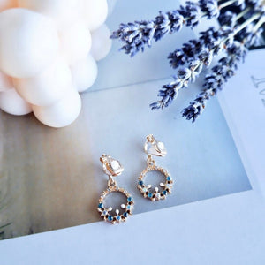 Non-Piercing Clip on Blue Crystal Gold Earrings