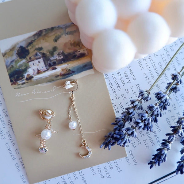 Non- Piercing Crystal Moon and Pear Clip on Earrings