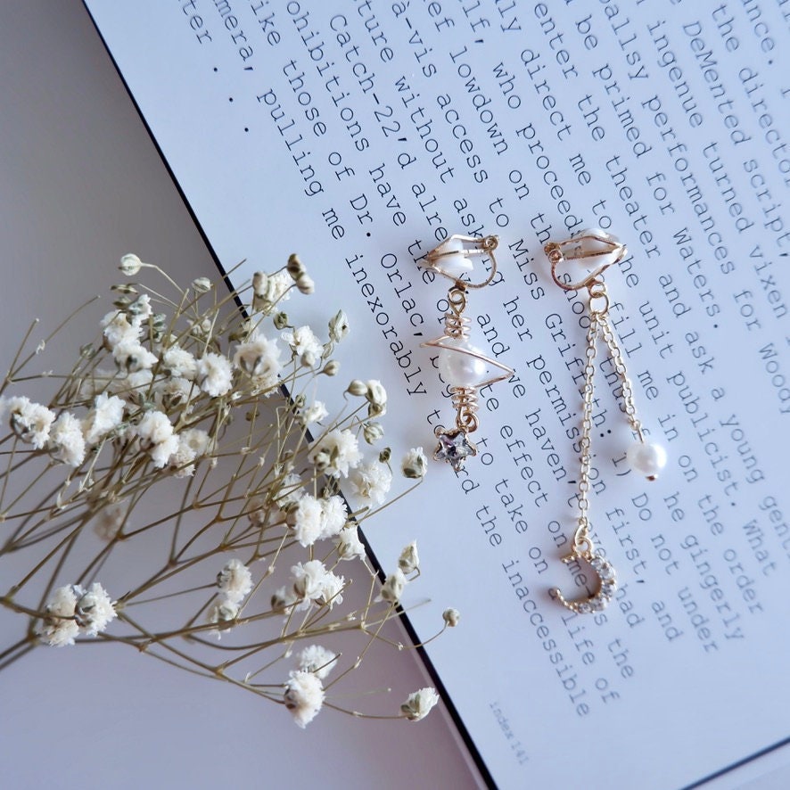 Non- Piercing Crystal Moon and Pear Clip on Earrings