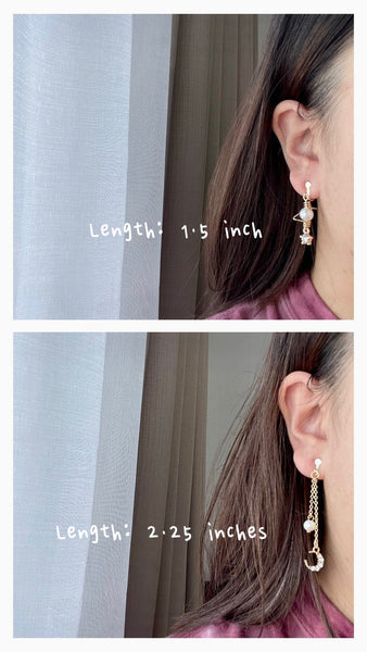 Non- Piercing Crystal Moon and Pear Clip on Earrings