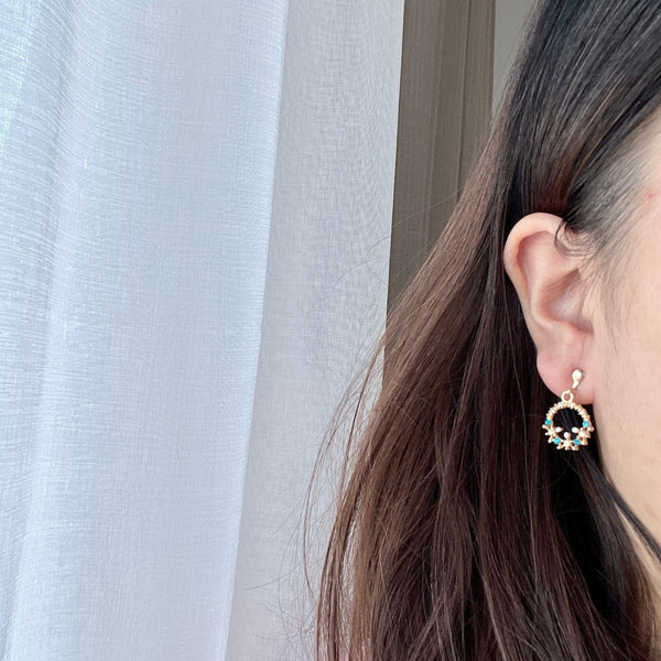 Non-Piercing Clip on Blue Crystal Gold Earrings
