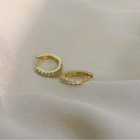 Gold Zircon Huggie Earrings