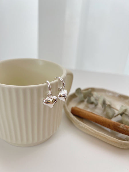 3D Heart Silver Earrings