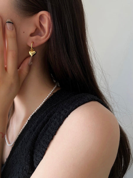 3D Heart Silver Earrings