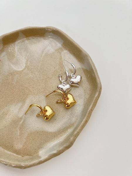 3D Heart Silver Earrings