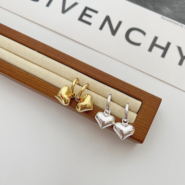 3D Heart Silver Earrings