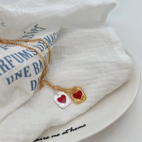 Red Agate Heart Shield Silver Necklace