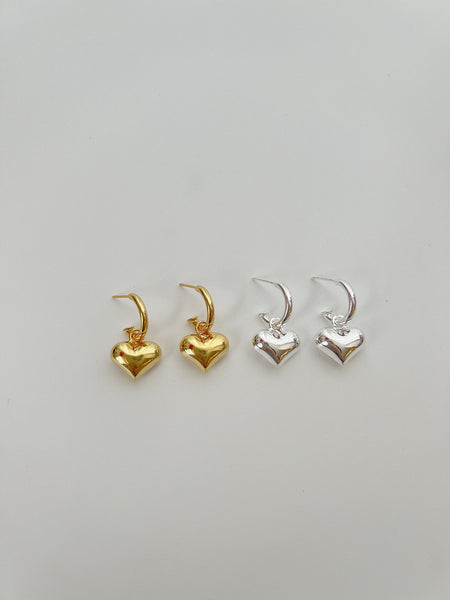 3D Heart Silver Earrings