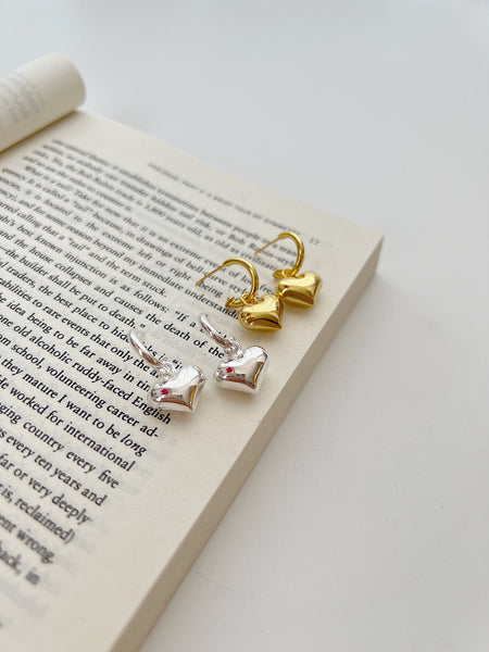 3D Heart Silver Earrings