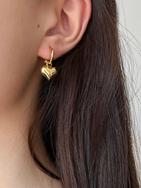 3D Heart Silver Earrings